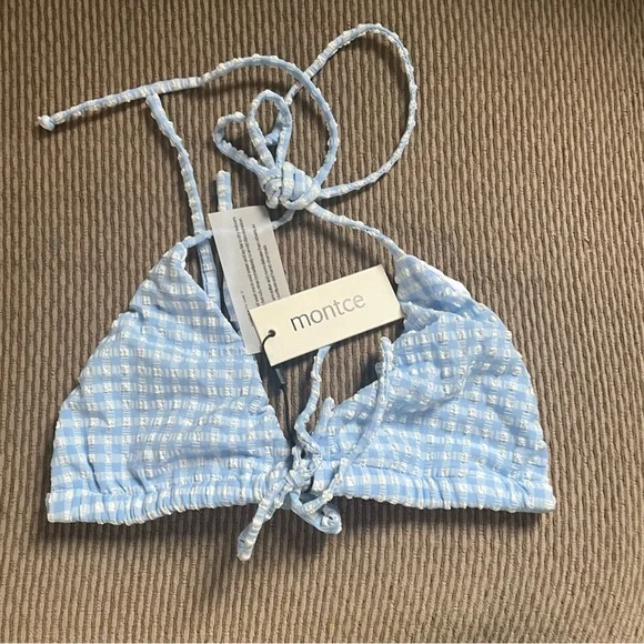 Montce Peri Micro Gingham Uno Ruffle Bows Bikini Bottom - Picture 5 of 10